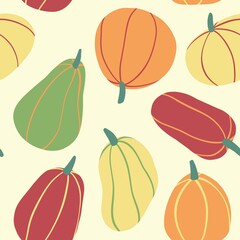 Seamless pattern of colorful pumpkins