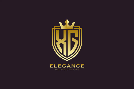 initial XG elegant luxury monogram logo or badge template with scrolls and royal crown - perfect for luxurious branding projects