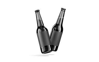 Blank black glass beer bottle with label mockup, no gravity