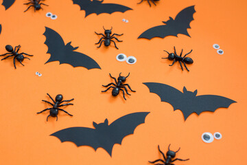 Halloween pattern black decorations orange background