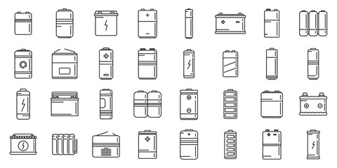 Recharge battery icons set outline vector. Power charger