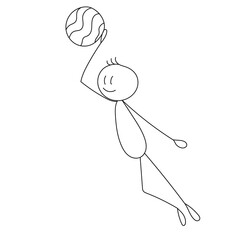stick figure man with ball, basketball, isolated, vector