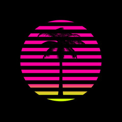 Modern design, contemporary art collage. Inspiration, idea, trendy urban magazine style. Palm tree on desert island isolated on black pink background