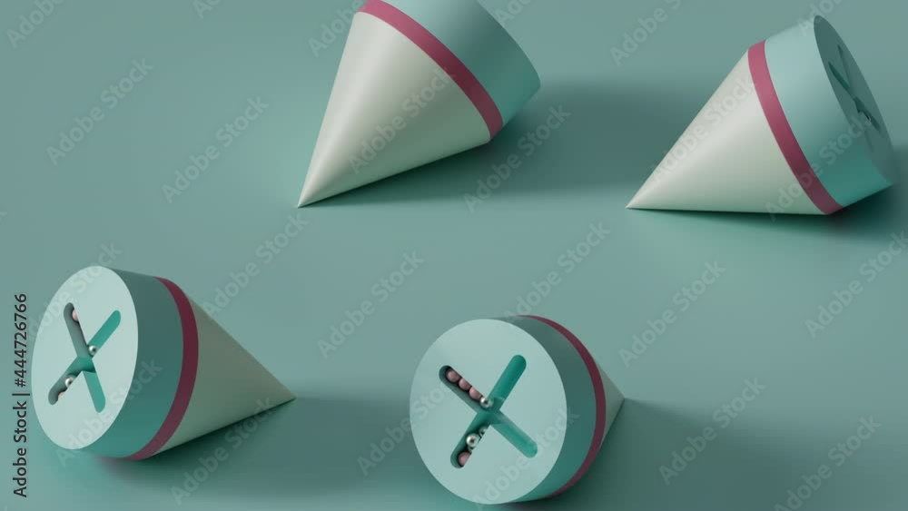 Poster loopable 3d render of rotating shapes with balls inside. satisfying video. abstract geometry composi