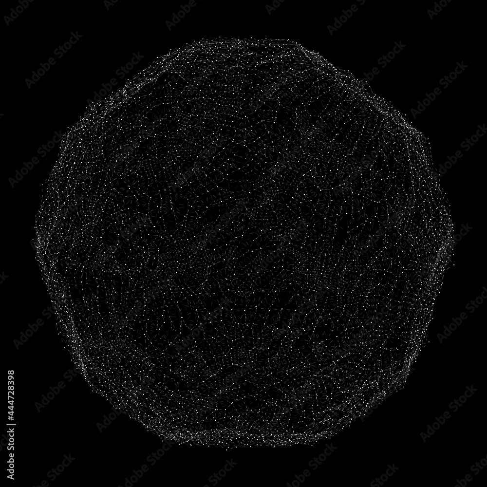 Poster Abstract 3D sphere of particles and lines. Network or connection. Ball or globe of points. Futuristic digital technology background. Vector illustration