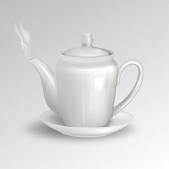 Teapot with tea on a saucer