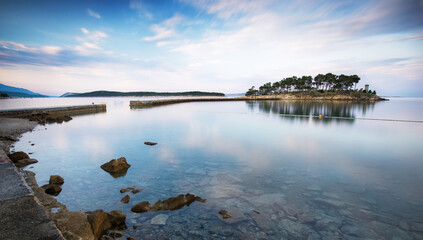 Banjol on island of Rab with sveti Juraj in a long exposure at evening