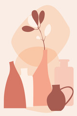 Plant in vase pattern background, Boho minimalist vase illustration for  design nursery wall decor, t shirt print, shop flyer, contemporary poster etc.