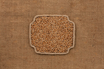 Frame made of rope with a whole, ripe wheat grain. With space for design, text place.