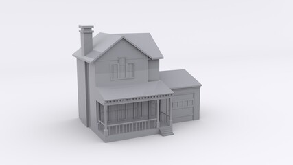 American suburban house grey white render - 3D Illustration