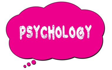 PSYCHOLOGY text written on a pink thought bubble.