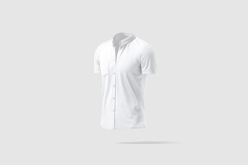 Blank white short sleeve button down shirt mockup, gray background