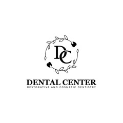 Dental Center logo, with initial DC and zen of plant for dental wellness and cosmetic