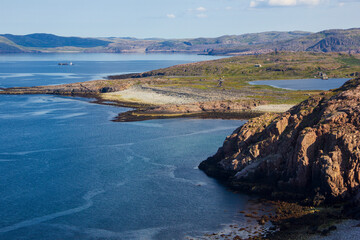Landscapes of the Murmansk region. Road to and from the fortification of the coastal defense battery, Teriberka, Russia.