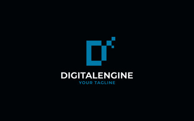 Letter D or with letter E tech technology sign symbol logo