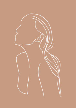 recommend clip art: Line woman wall art. Abstract woman in minimalistic line style. Female wall print. Body vector art poster. Modern model girl hand drawn sketch template in brown color.