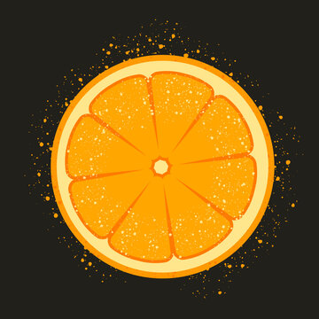 Vector orange slice. Vector fuit on black background.