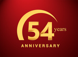 54th years golden anniversary logo with golden ring isolated on red background, can be use for birthday and anniversary celebration.