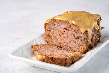 Homemade ground beef and pork meatloaf with vegetable