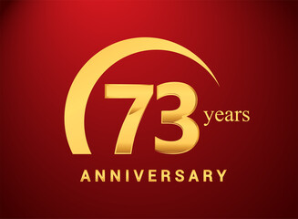 73rd years golden anniversary logo with golden ring isolated on red background, can be use for birthday and anniversary celebration.