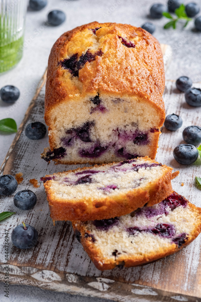 Wall mural Blueberry loaf pound cake with fresh blueberries - Wall murals