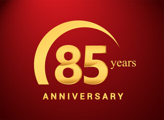 85th years golden anniversary logo with golden ring isolated on red background, can be use for birthday and anniversary celebration.