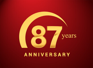 87th years golden anniversary logo with golden ring isolated on red background, can be use for birthday and anniversary celebration.