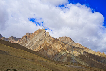 Fototapeta premium Beautiful natural scenery. The mountain range is the structure of the loess. View of between Lamayuru and Kargil in Ladakh ,Jammu and Kashmir, India, June 2018