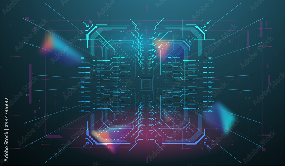 Poster neon hud concept. sci fi technology template design. virtual space background. futuristic hud frames