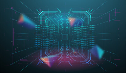 Neon HUD concept. Sci fi technology template design. Virtual space background. Futuristic HUD frames. Abstract Layout digital design User Interface Square Frames in neon style.