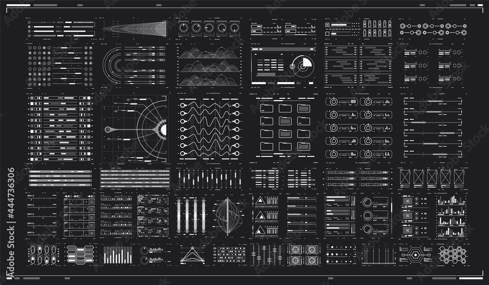 Poster futuristic virtual graphic. abtract header status bar. set of sci fi modern user interface elements.