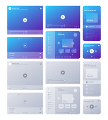 Web player interface. Video tube music radio platform ui template sound records digital interface garish vector pictures set with place for text clean light theme