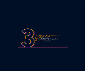 3rd Years Anniversary Logotype with Colorful Multi Line Number Isolated on Dark Background.