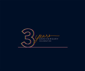 Fototapeta premium 3rd Years Anniversary Logotype with Colorful Multi Line Number Isolated on Dark Background.