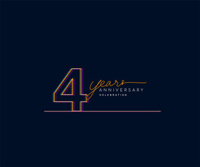 Fototapeta na wymiar 4th Years Anniversary Logotype with Colorful Multi Line Number Isolated on Dark Background.