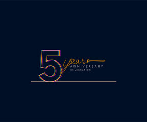 Fototapeta na wymiar 5th Years Anniversary Logotype with Colorful Multi Line Number Isolated on Dark Background.