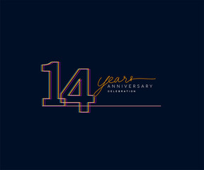14th Years Anniversary Logotype with Colorful Multi Line Number Isolated on Dark Background.
