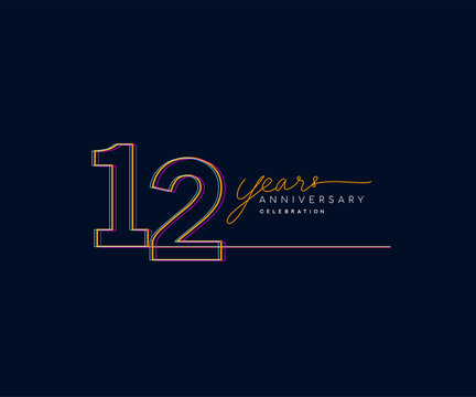 12th Years Anniversary Logotype with Colorful Multi Line Number Isolated on Dark Background.