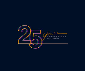 25th Years Anniversary Logotype with Colorful Multi Line Number Isolated on Dark Background.