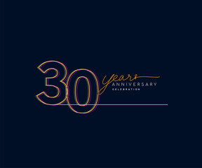 Fototapeta na wymiar 30th Years Anniversary Logotype with Colorful Multi Line Number Isolated on Dark Background.