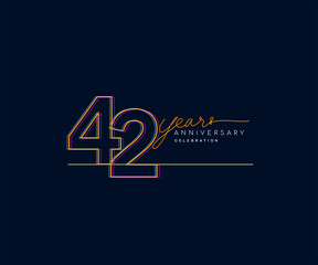 Fototapeta na wymiar 42nd Years Anniversary Logotype with Colorful Multi Line Number Isolated on Dark Background.