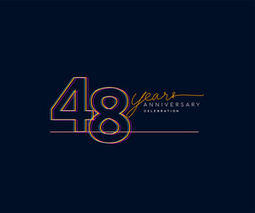 48th Years Anniversary Logotype with Colorful Multi Line Number Isolated on Dark Background.