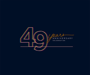 Fototapeta na wymiar 49th Years Anniversary Logotype with Colorful Multi Line Number Isolated on Dark Background.