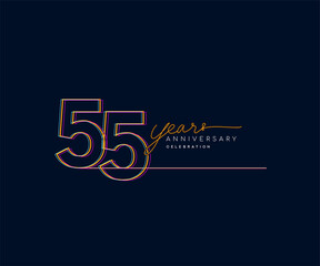 Fototapeta na wymiar 55th Years Anniversary Logotype with Colorful Multi Line Number Isolated on Dark Background.