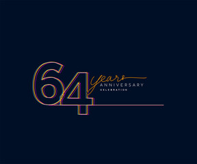 Fototapeta na wymiar 64th Years Anniversary Logotype with Colorful Multi Line Number Isolated on Dark Background.
