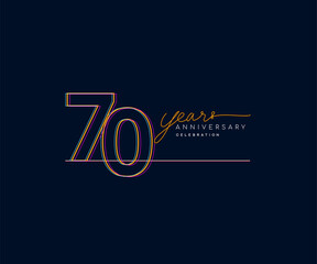 Fototapeta na wymiar 70th Years Anniversary Logotype with Colorful Multi Line Number Isolated on Dark Background.