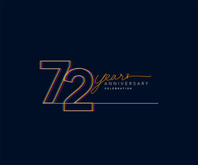 Fototapeta na wymiar 72nd Years Anniversary Logotype with Colorful Multi Line Number Isolated on Dark Background.