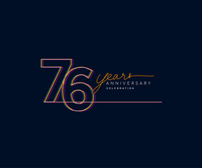 76th Years Anniversary Logotype with Colorful Multi Line Number Isolated on Dark Background.