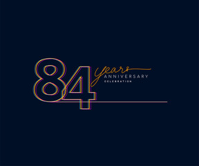 Fototapeta na wymiar 84th Years Anniversary Logotype with Colorful Multi Line Number Isolated on Dark Background.