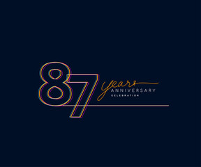 87th Years Anniversary Logotype with Colorful Multi Line Number Isolated on Dark Background.